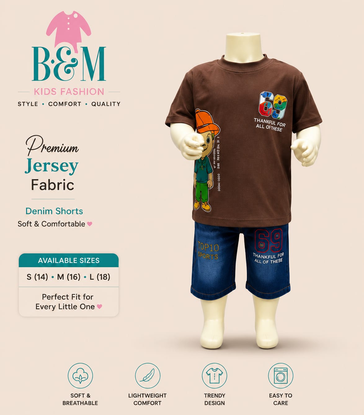 Boys Jersey T-Shirt & Denim Shorts Summer Set | Sizes 14–18