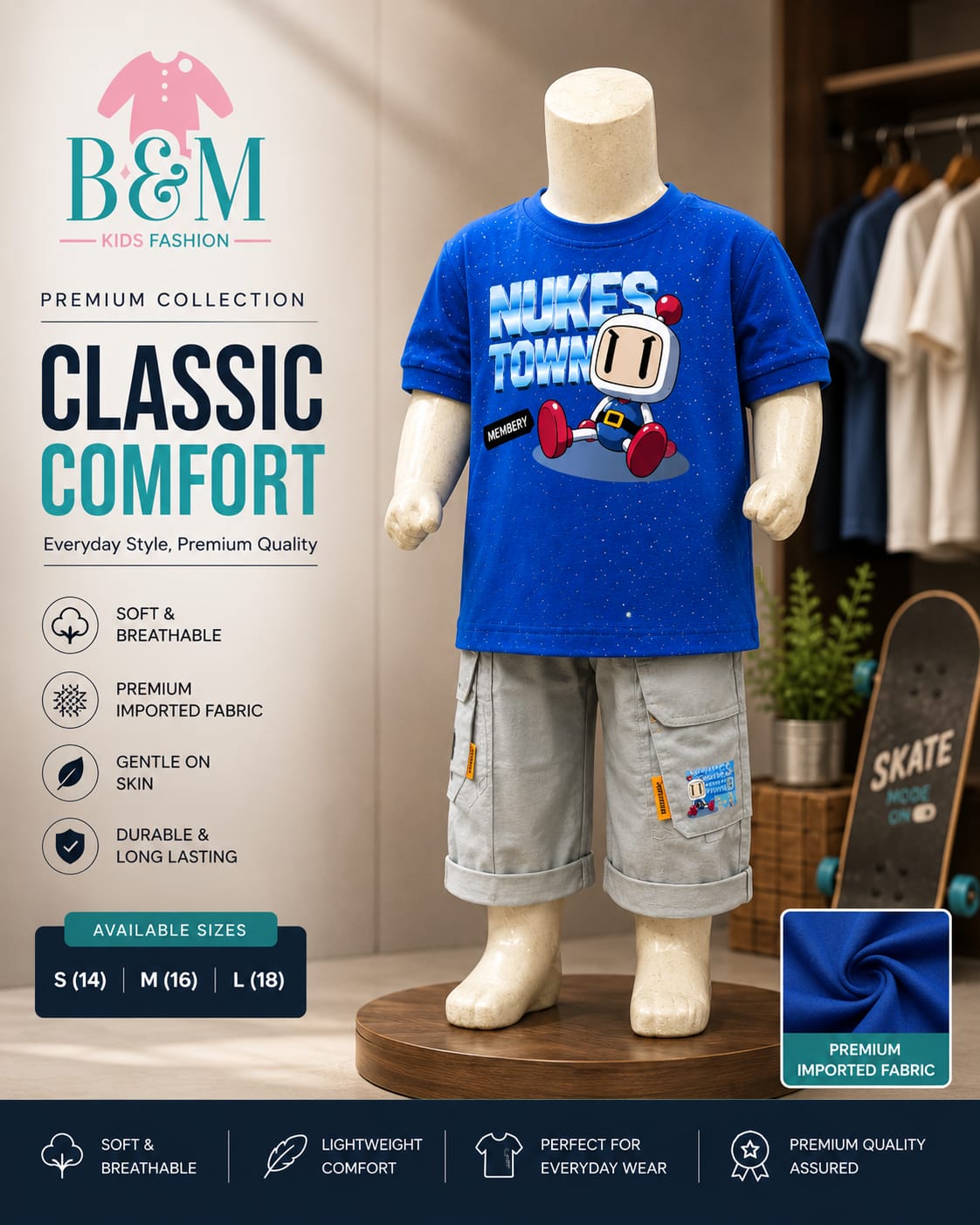 Boys Premium Imported Fabric Summer Set | Blue & Orange
