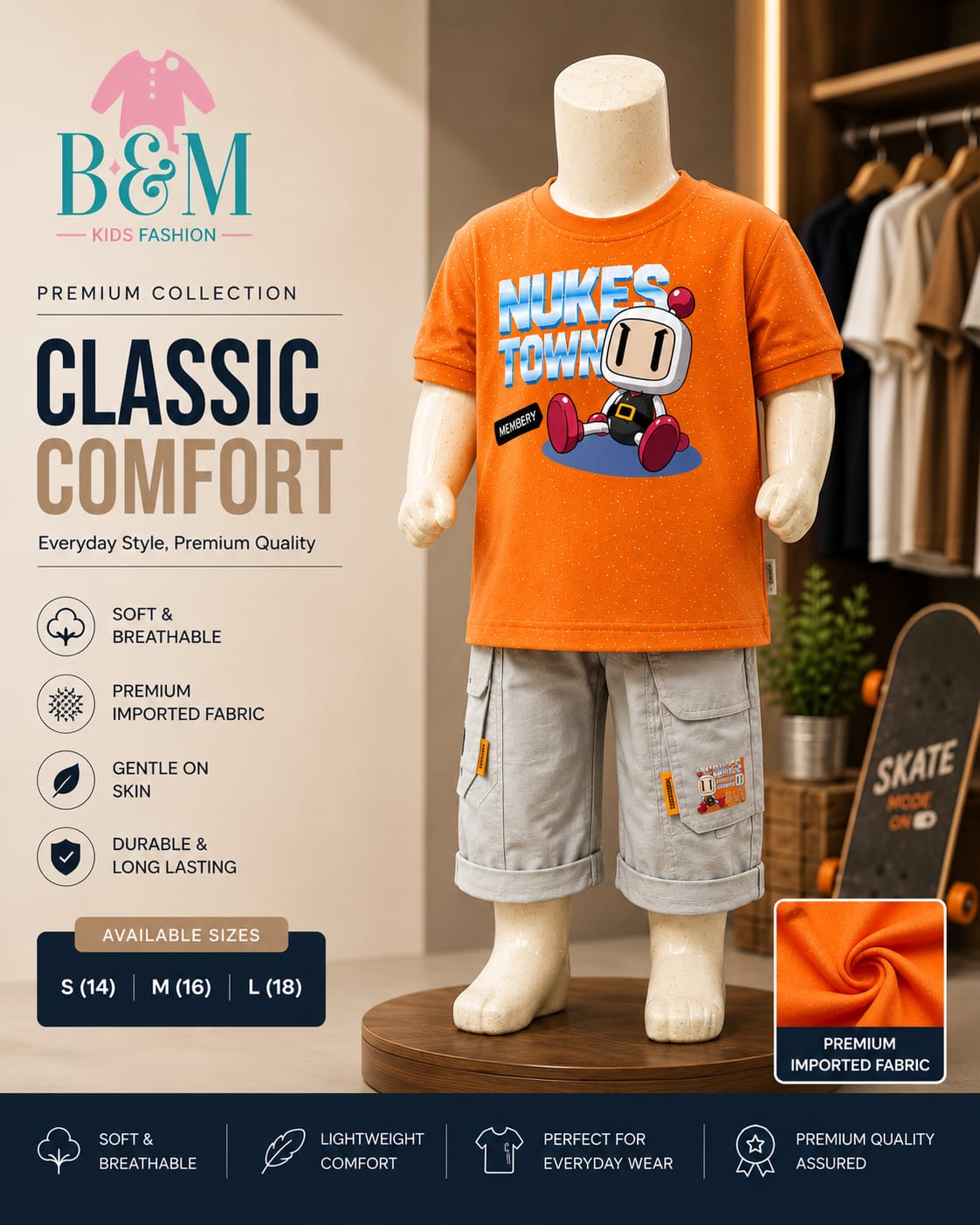 Boys Premium Imported Fabric Summer Set | Blue & Orange