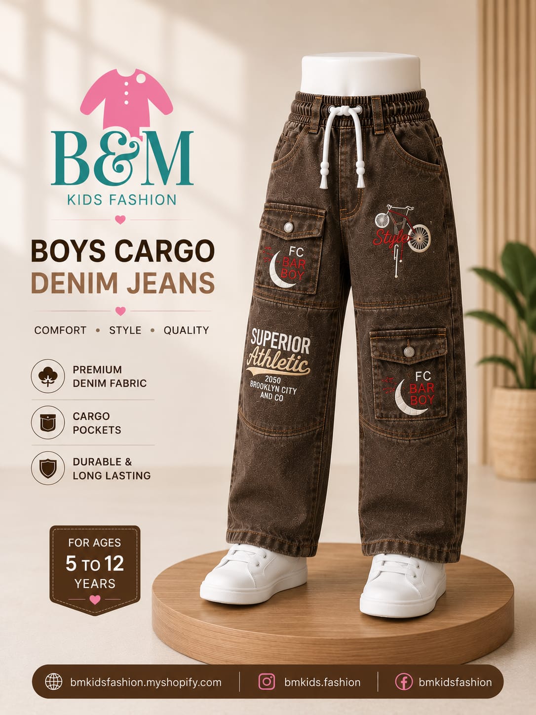 Boys Denim Cargo Pants | Sizes 24–34