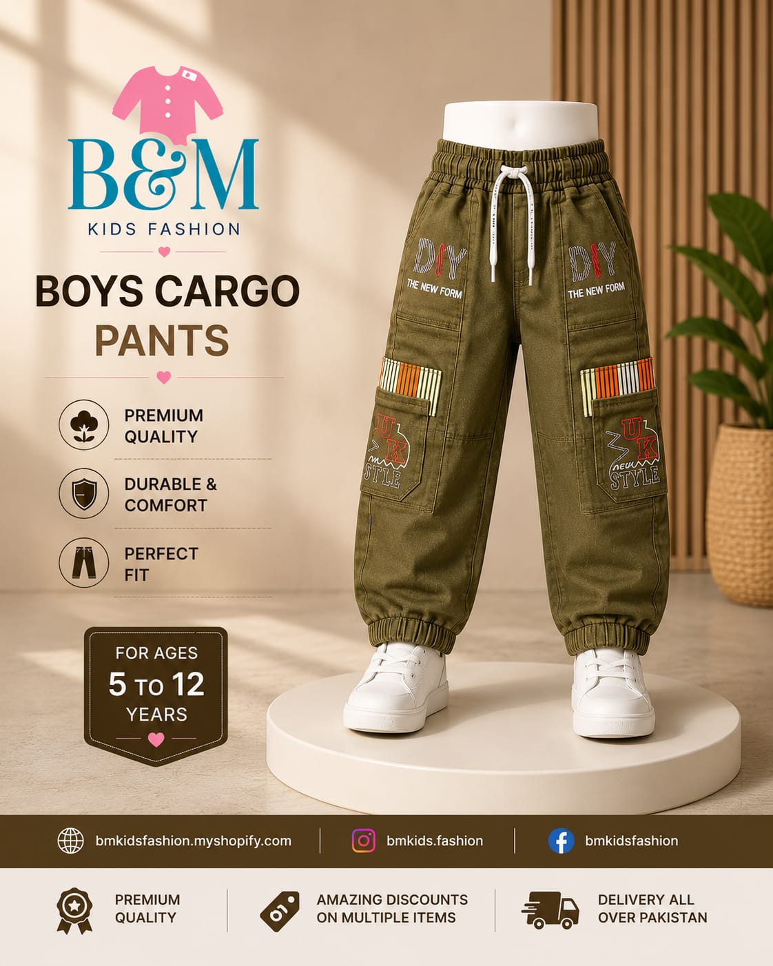 Boys Denim Cargo Pants | Sizes 24–34 | Multi-Color