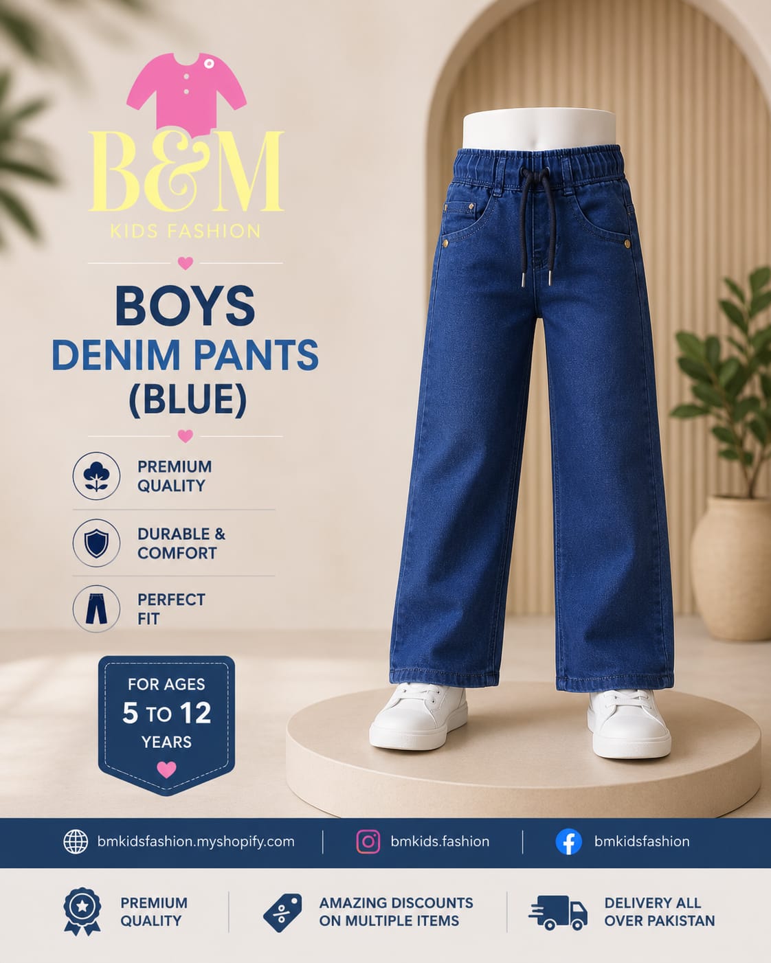 Boys Stretch Denim Cargo Pants | Sizes 24–34