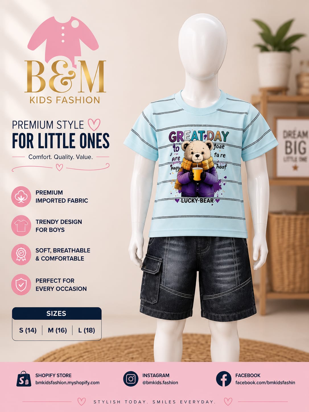Boys Imported China Fabric Summer Set with Denim Shorts | Sizes 14–18