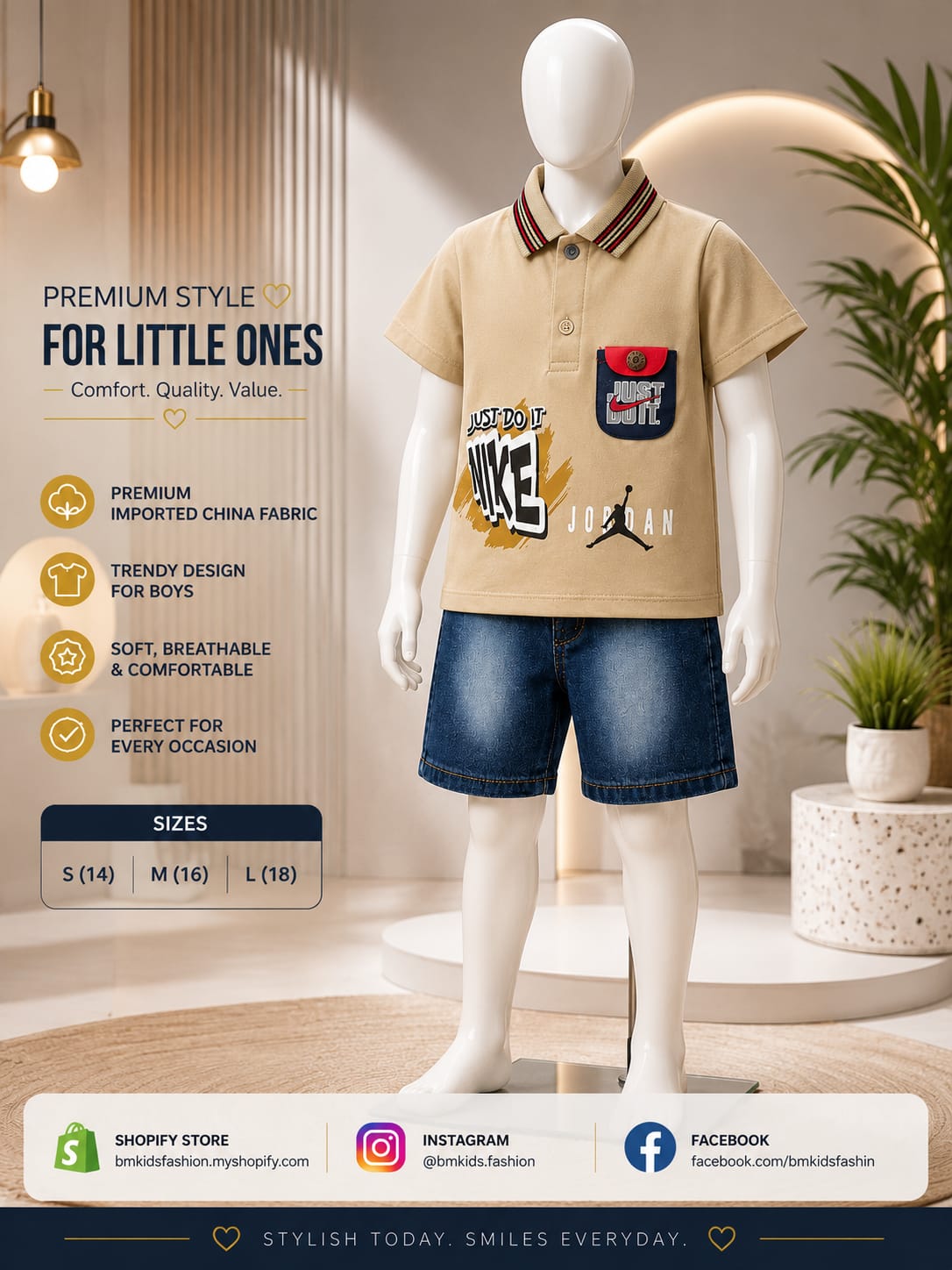 Boys Dry-Fit Summer Set with Denim Shorts | Sizes 14–18