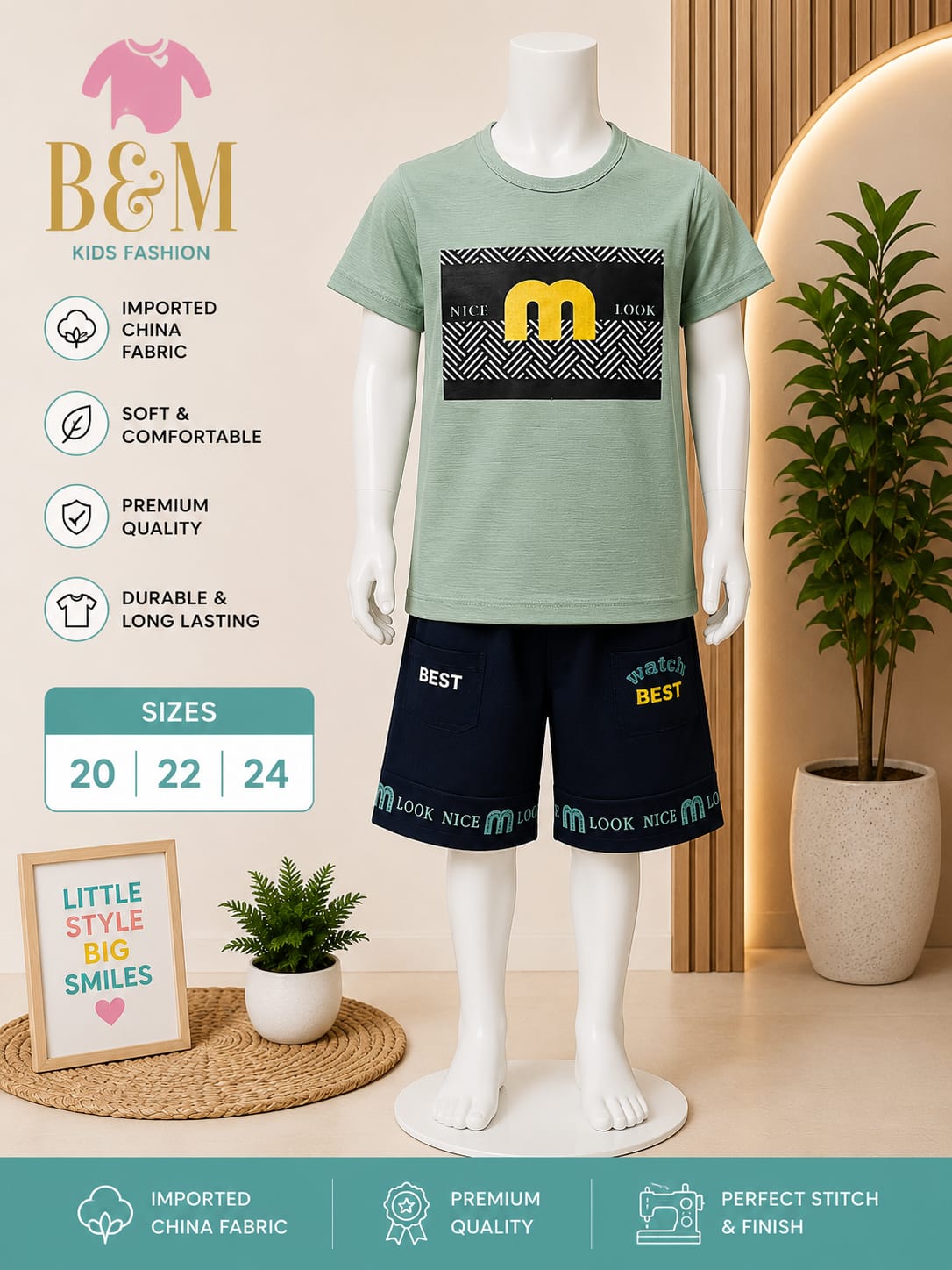 Boys Green & Pink China Yarn Full Set | Sizes 20–24