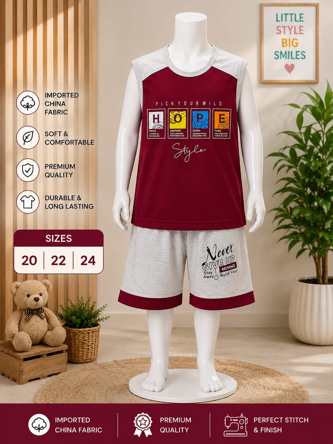Boys Navy & Red China Yarn Full Set | Sizes 20–24