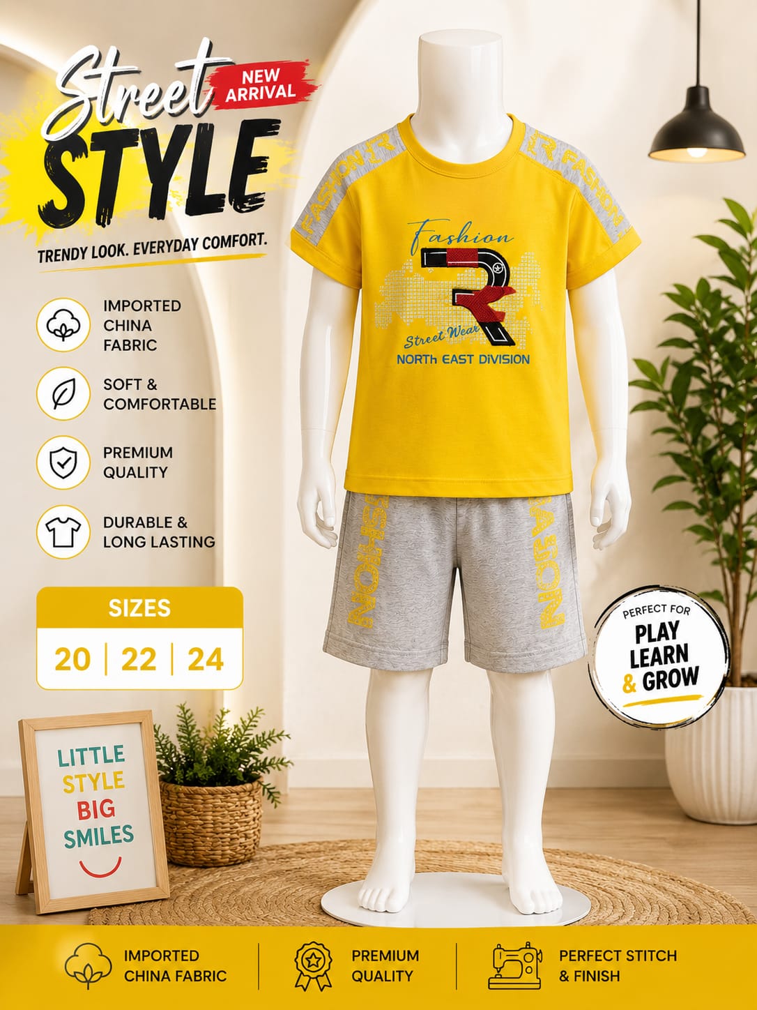 Boys Yellow & Blue China Yarn Full Set | Sizes 20–24