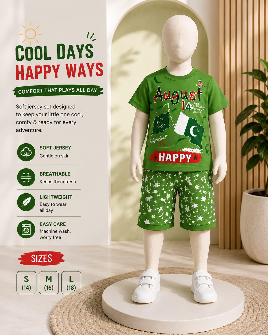 14 August Boys Freedom Day Jersey Set | Pakistan