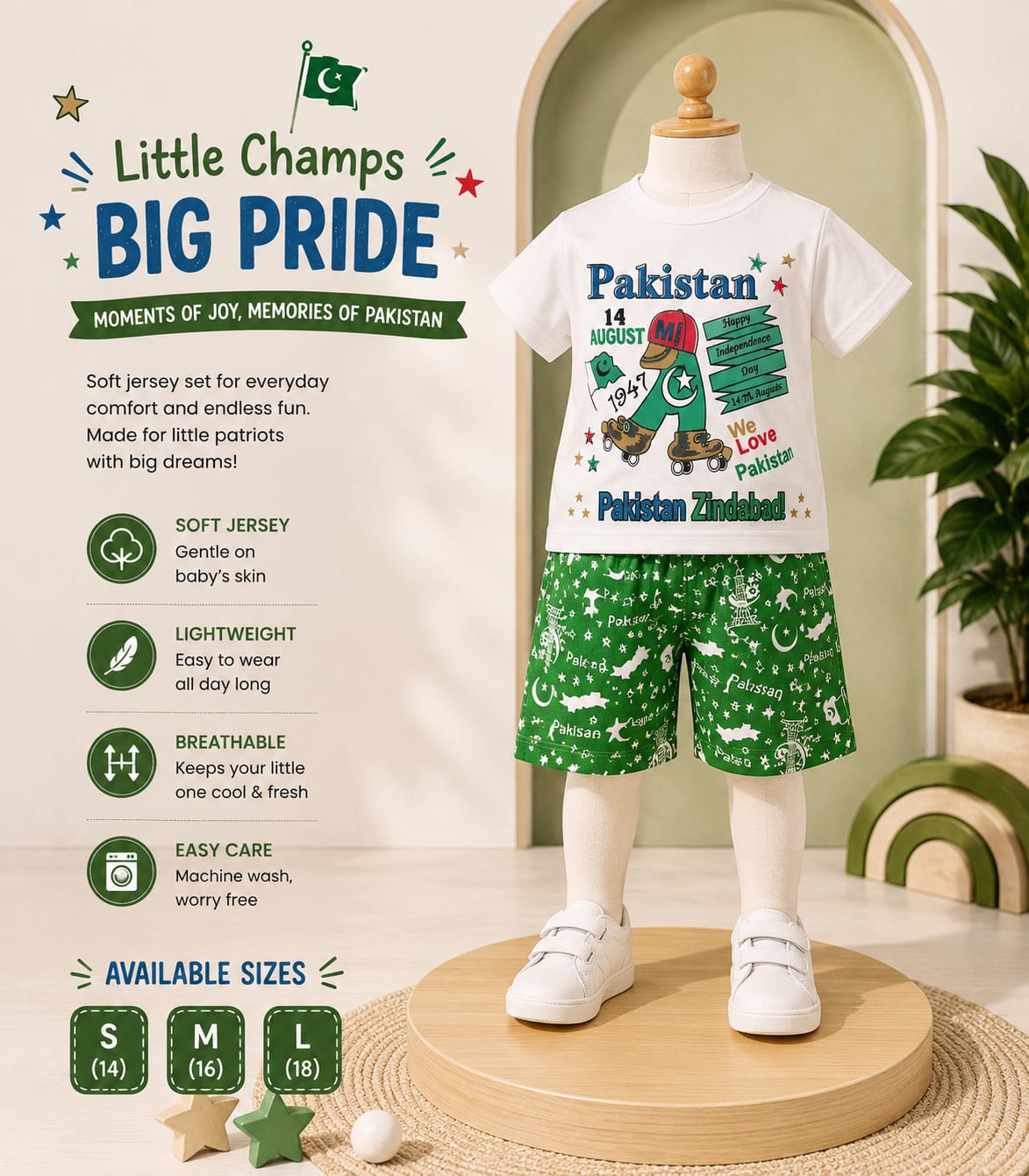 14 August Boys Pakistan Day Jersey Set | Independence Day