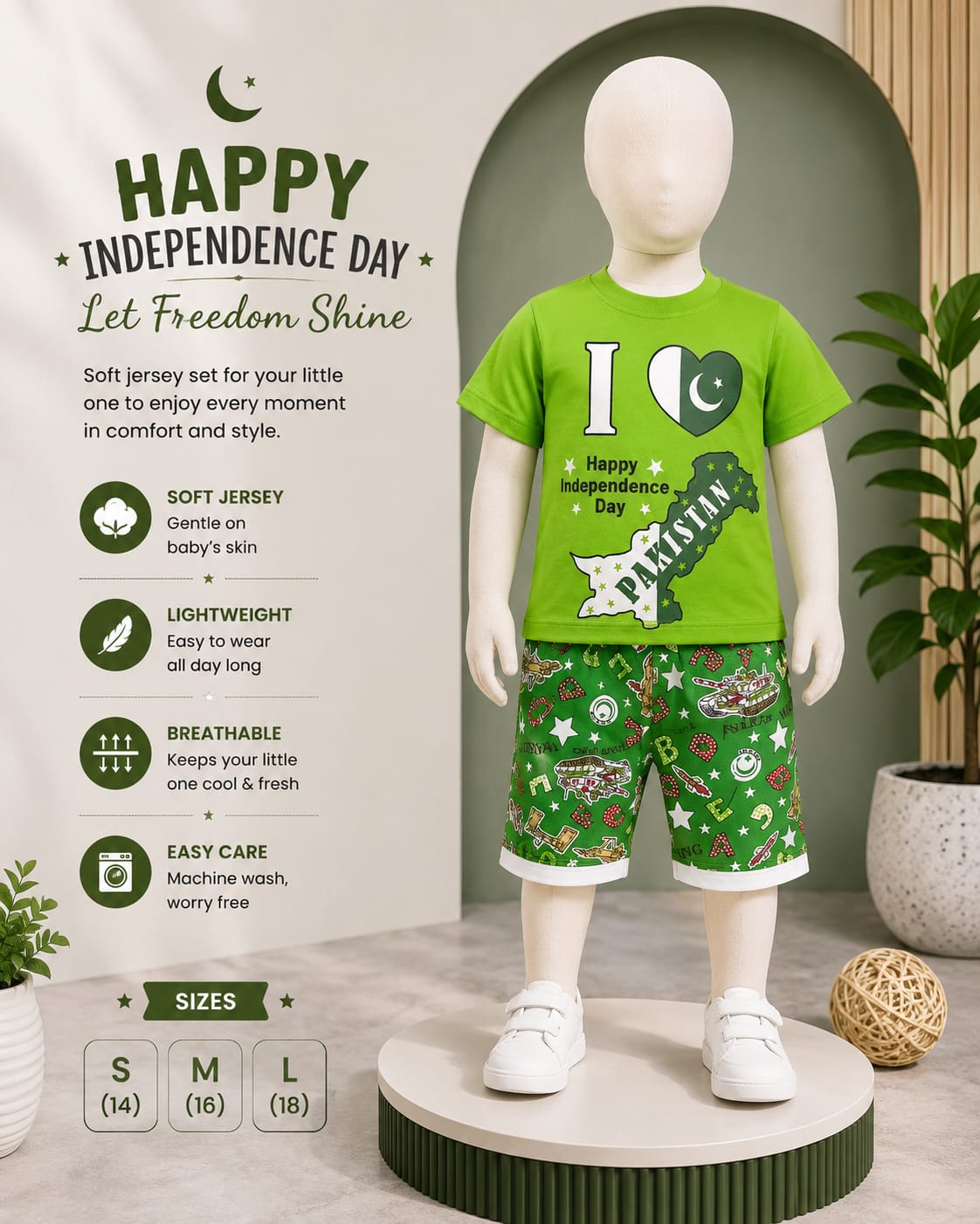 14 August Boys Full Jersey Set | Pakistan Independence Day
