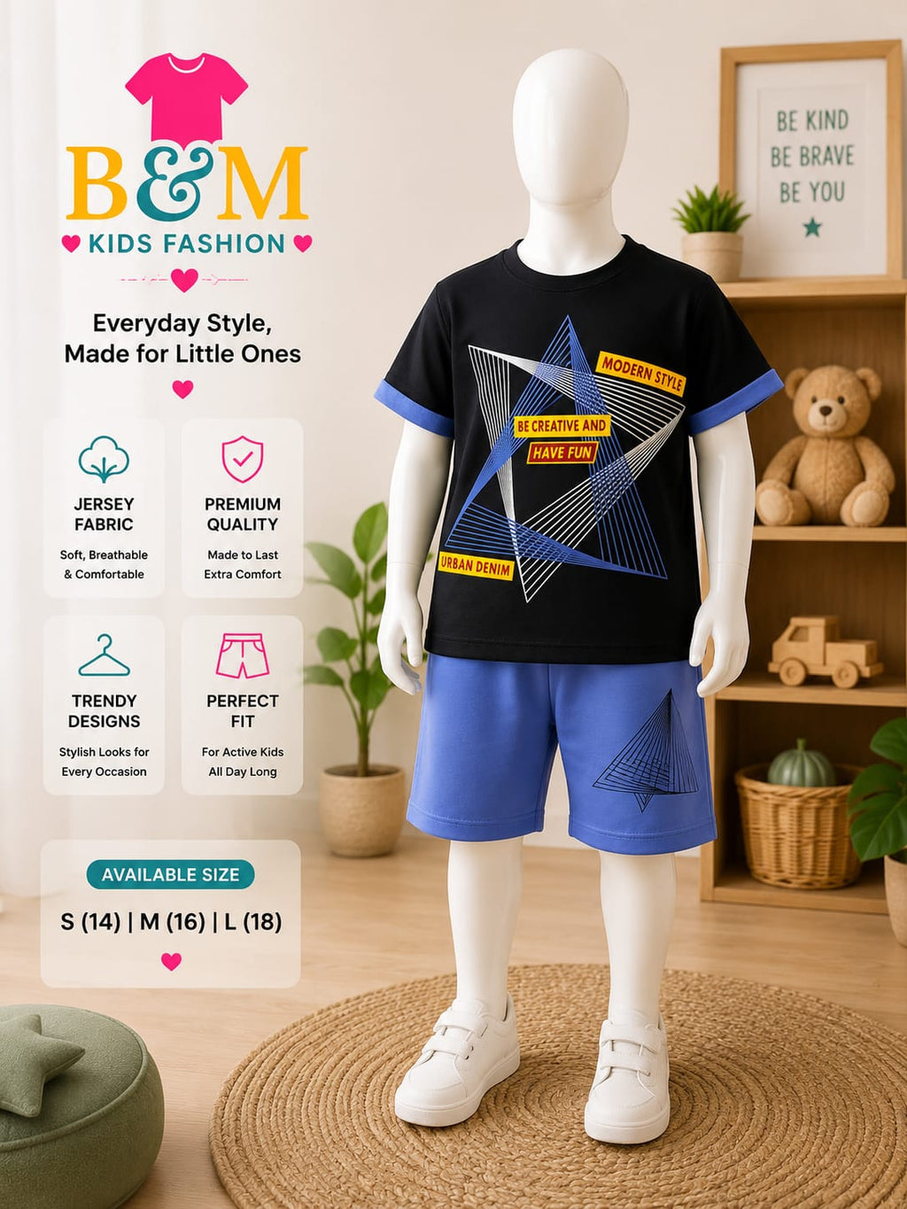 Boys Color Block Jersey Summer Full Set | Sizes 14–18