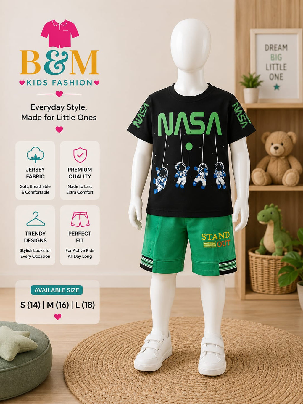 Boys Jersey Summer Set with Cotton Shorts | Sizes 14–18