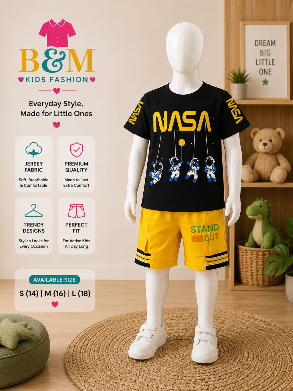 Boys Jersey Summer Set with Cotton Shorts | Sizes 14–18