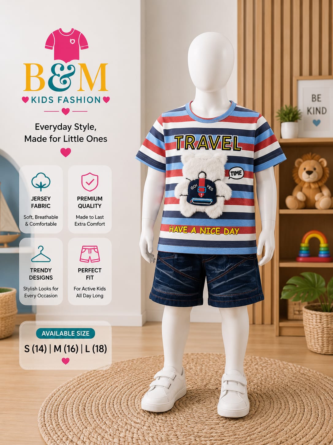Boys Striped Jersey Summer Full Set | Sizes 14–18