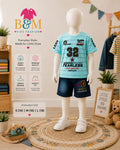 Boys Summer Jersey Set | Blue & Beige | Sizes 14–18
