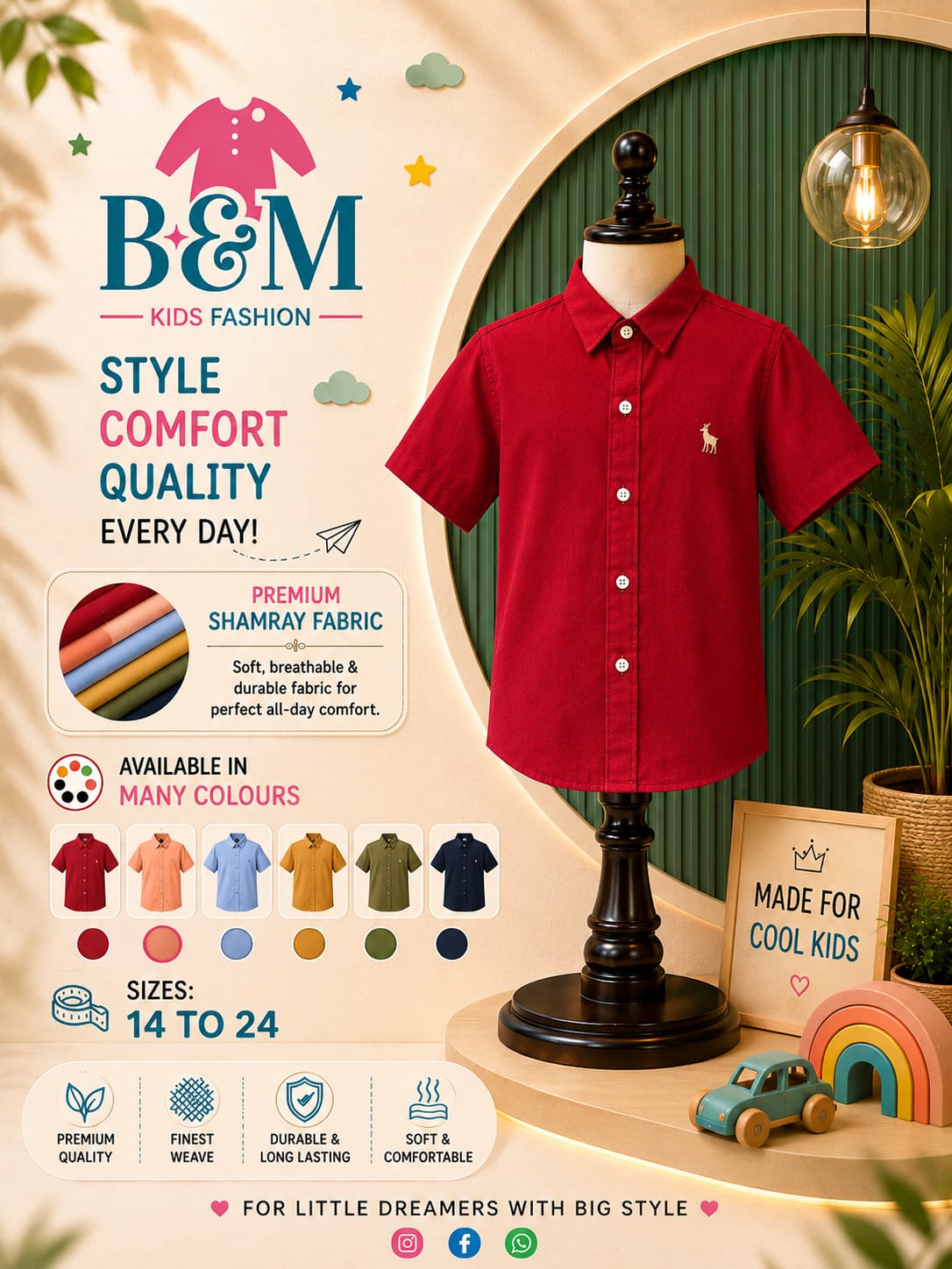 Boys Cotton Shamray Shirt | Sizes 14–24