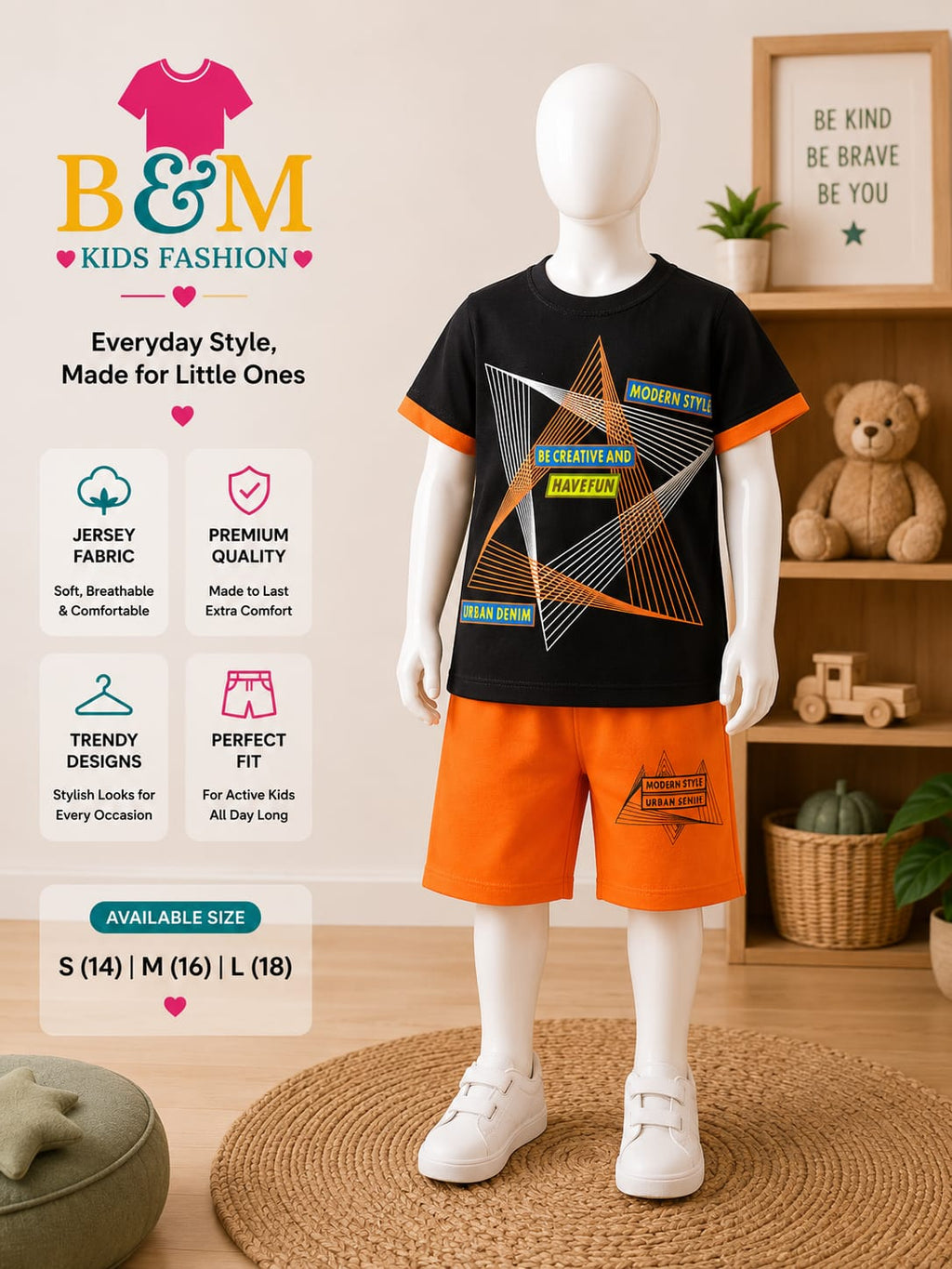 Boys Color Block Jersey Summer Full Set | Sizes 14–18
