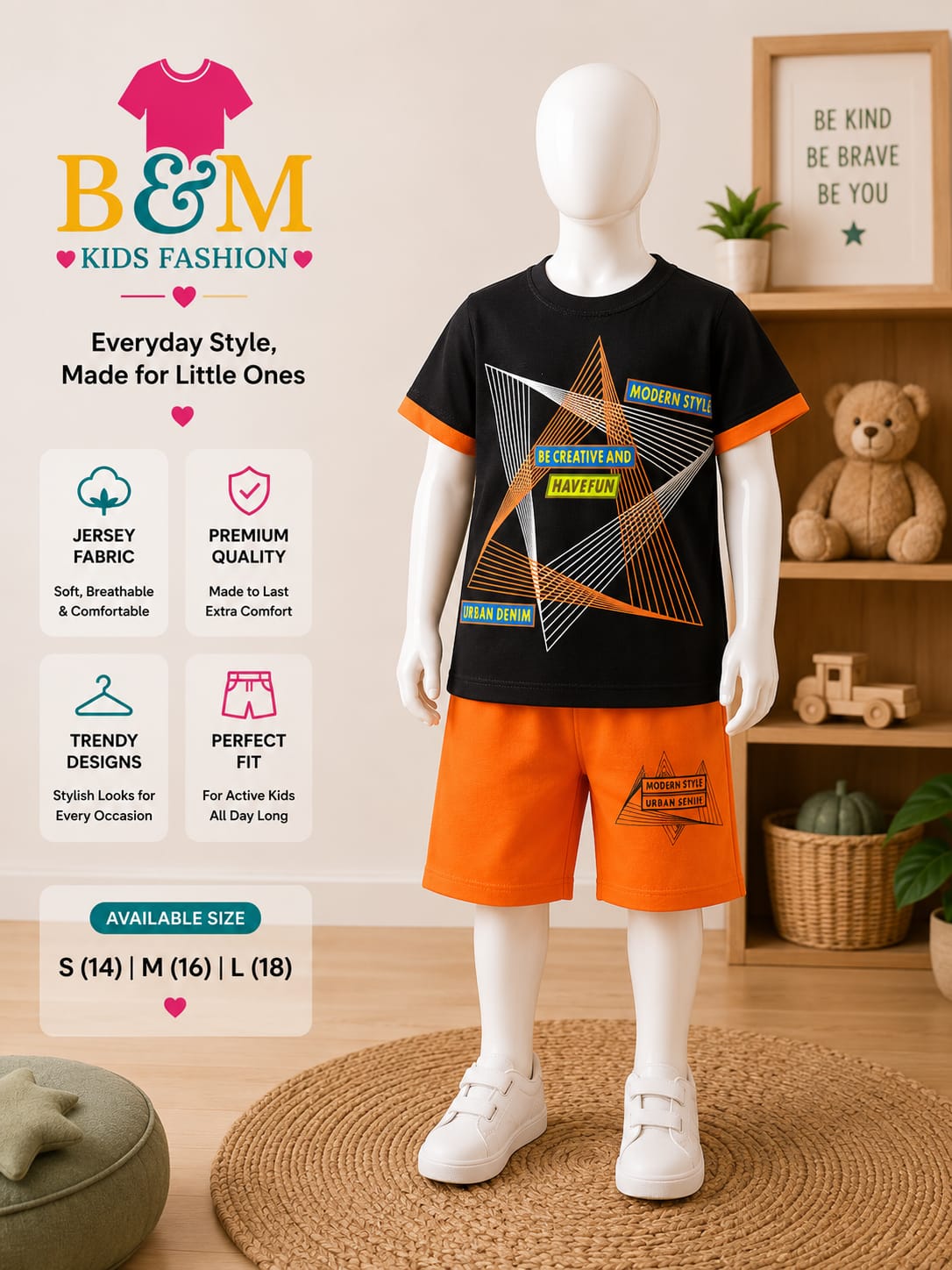 Boys Color Block Jersey Summer Full Set | Sizes 14–18