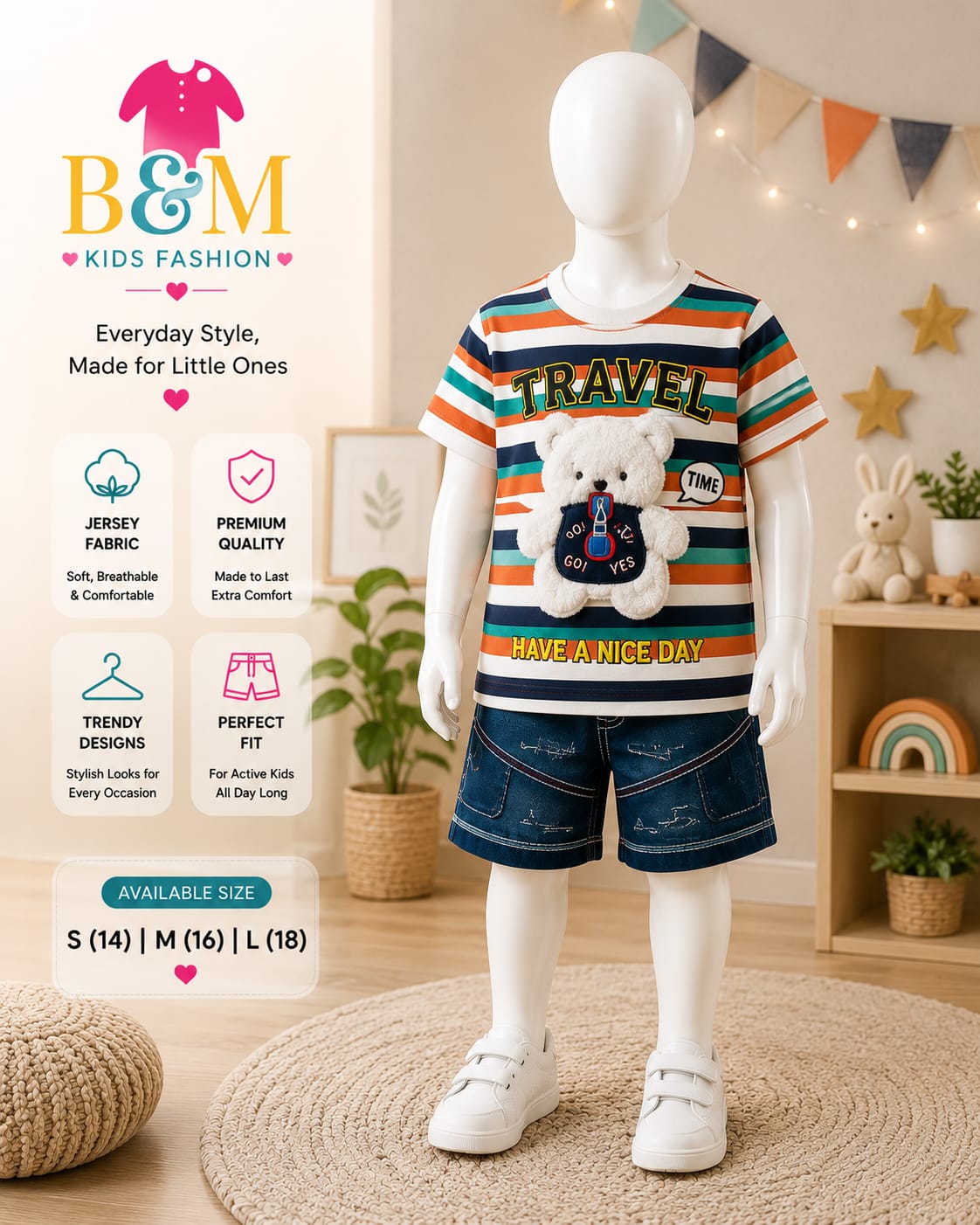 Boys striped blue and orange jersey summer full set